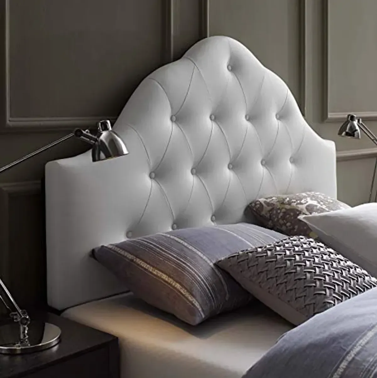 Modway Sovereign Tufted Button Faux Leather Upholstered Queen Headboard in White