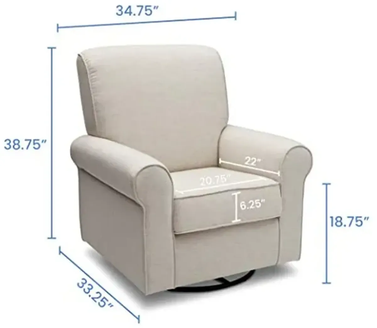 Delta Children Avery Upholstered Glider Swivel Rocker Chair, Metal, Sand