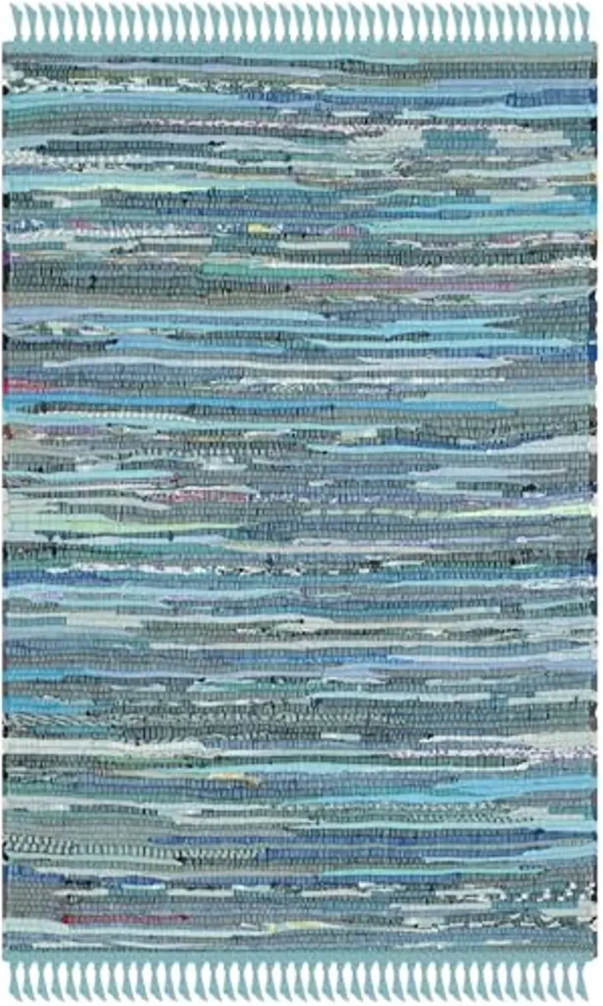 SAFAVIEH Rag Rug Collection Accent Rug - 2' x 3', Blue & Multi, Handmade Boho Stripe Cotton, Ideal for High Traffic Areas in Entryway, Living Room, Bedroom (RAR121B)