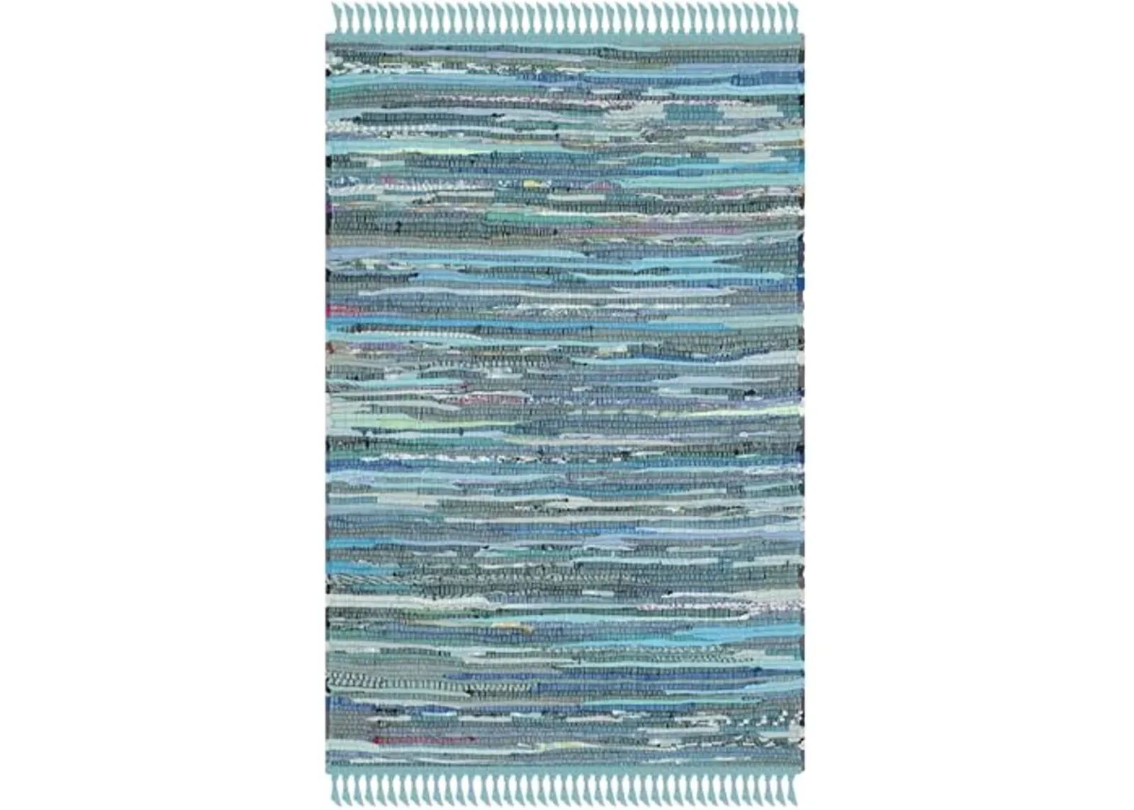 SAFAVIEH Rag Rug Collection Accent Rug - 2' x 3', Blue & Multi, Handmade Boho Stripe Cotton, Ideal for High Traffic Areas in Entryway, Living Room, Bedroom (RAR121B)