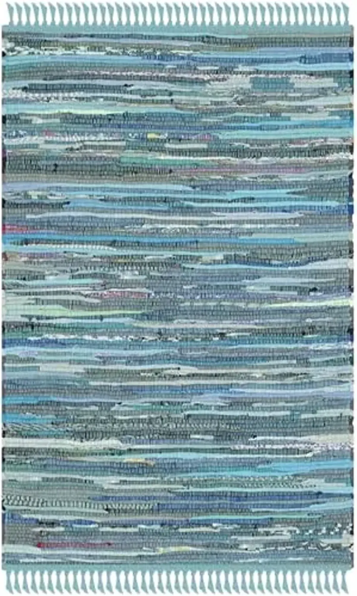 SAFAVIEH Rag Rug Collection Accent Rug - 2' x 3', Blue & Multi, Handmade Boho Stripe Cotton, Ideal for High Traffic Areas in Entryway, Living Room, Bedroom (RAR121B)