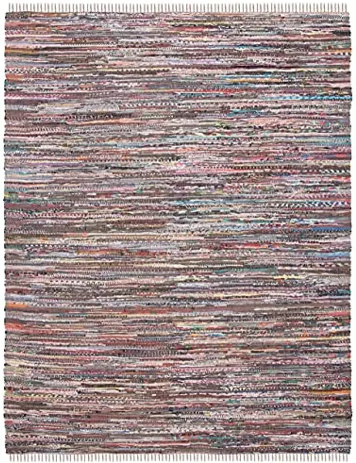 SAFAVIEH Rag Rug Collection Area Rug - 9' x 12', Rust & Multi, Handmade Boho Stripe Cotton, Ideal for High Traffic Areas in Living Room, Bedroom (RAR121E)