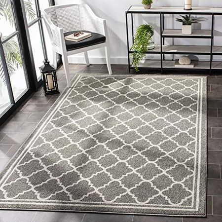 SAFAVIEH Amherst Collection 9' x 12' Dark Grey/Beige AMT422R Moroccan Trellis Non-Shedding Living Room Bedroom Dining Home Office Area Rug