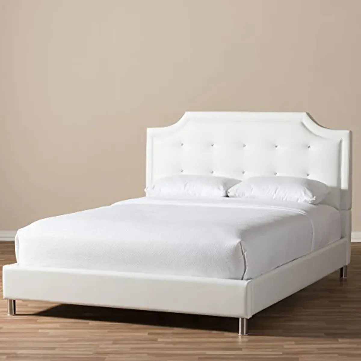 Baxton Studio Carlotta Modern Bed with Upholstered Headboard, Full, White