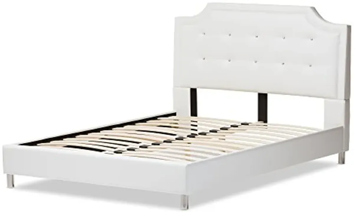 Baxton Studio Carlotta Modern Bed with Upholstered Headboard, Full, White