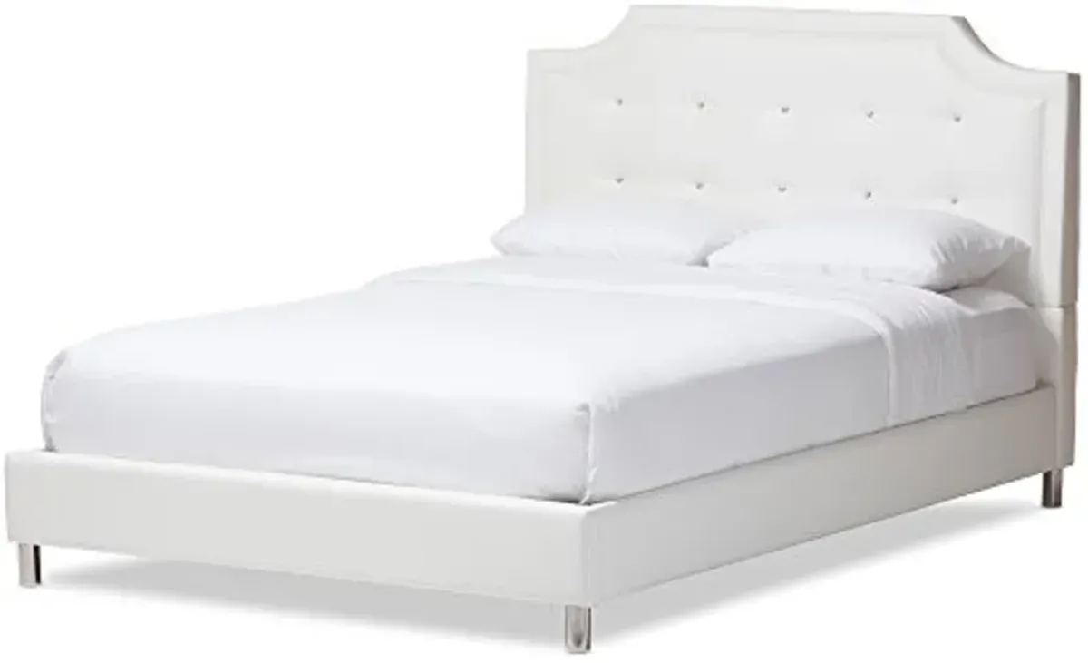 Baxton Studio Carlotta Modern Bed with Upholstered Headboard, Full, White