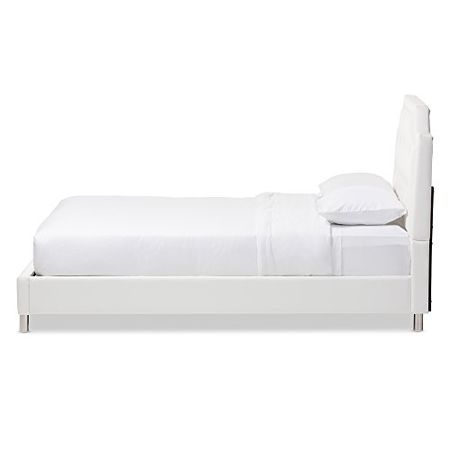 Baxton Studio BBT6376-White-Queen Bed with Upholstered Headboard, Queen, White