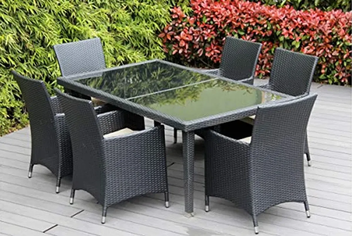 Genuine Ohana Outdoor Patio Wicker Furniture 7pc All Weather Dining Set with Free Patio Cover