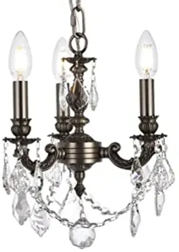 Elegant Lighting 9103D10PW/RC Lillie Collection 3-Light 1 Pewter Chandelier with Clear Royal Cut Crystal