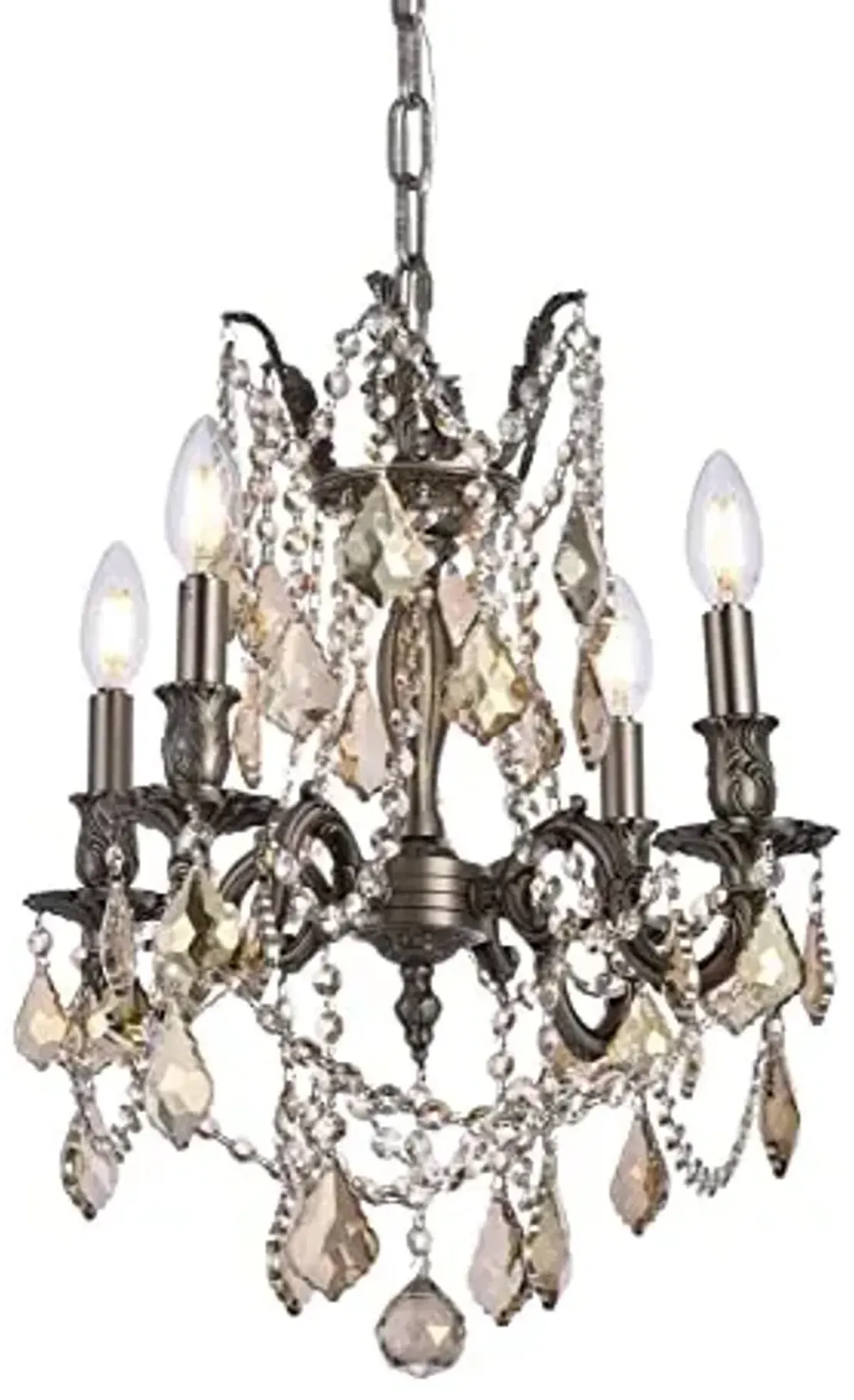 Elegant Lighting 9204D17PW-GT/RC Royal Cut Smoky Golden Teak Crystal Rosalia 4-Light, Single-Tier Crystal Chandelier, Finished in Pewter with Smoky Golden Teak Crystals, 17" x 21"