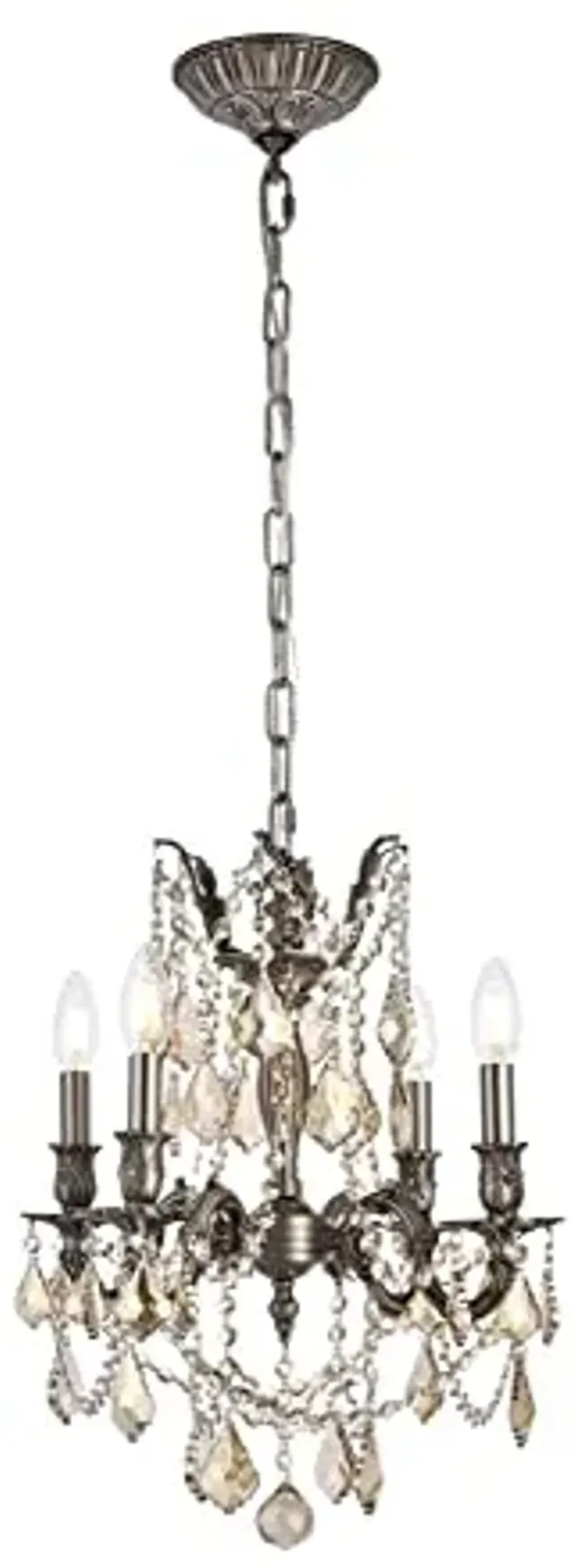 Elegant Lighting 9204D17PW-GT/RC Royal Cut Smoky Golden Teak Crystal Rosalia 4-Light, Single-Tier Crystal Chandelier, Finished in Pewter with Smoky Golden Teak Crystals, 17" x 21"