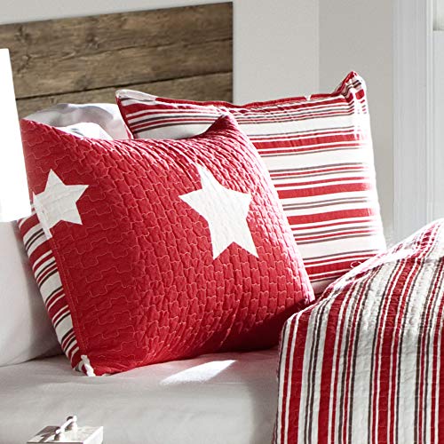 Lush Decor Red Star Quilt-Reversible 2 Piece Pattern Striped Bedding Set with Pillow Shams, Twin