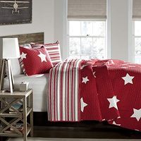 Lush Decor Red Star Quilt-Reversible 2 Piece Pattern Striped Bedding Set with Pillow Shams, Twin