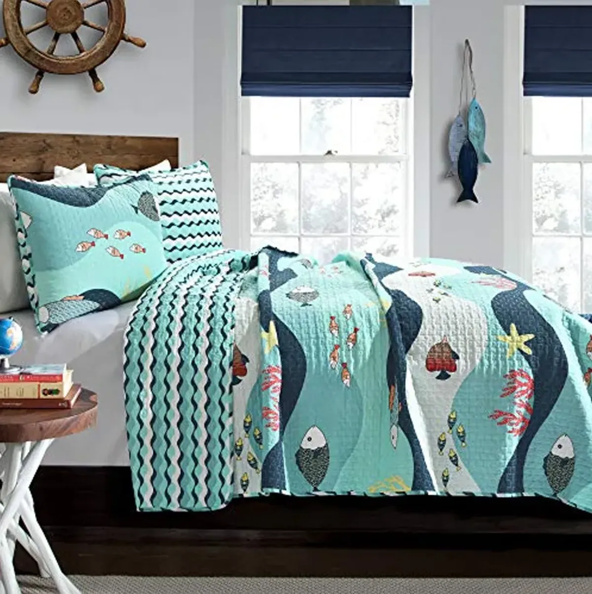 Lush Decor Sealife 2-Piece Quilt Set, Twin, Blue