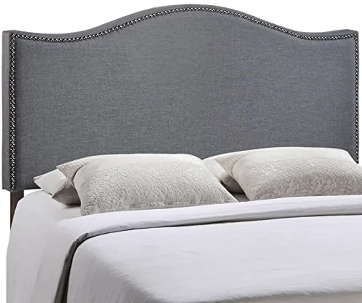 Modway Curl Linen Fabric Upholstered Queen Headboard with Nailhead Trim and Curved Shape in Smoke