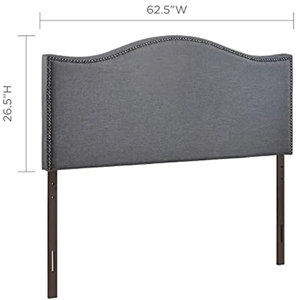 Modway Curl Linen Fabric Upholstered Queen Headboard with Nailhead Trim and Curved Shape in Smoke