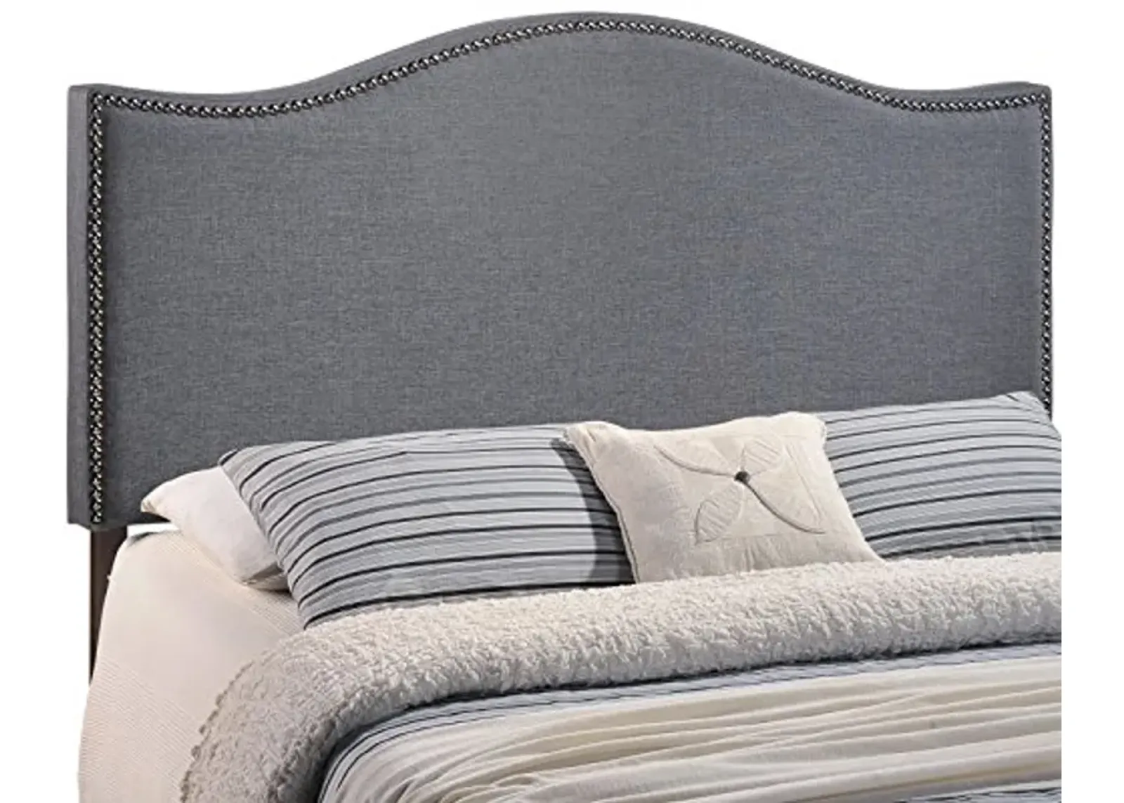 Modway Curl Linen Fabric Upholstered Queen Headboard with Nailhead Trim and Curved Shape in Smoke