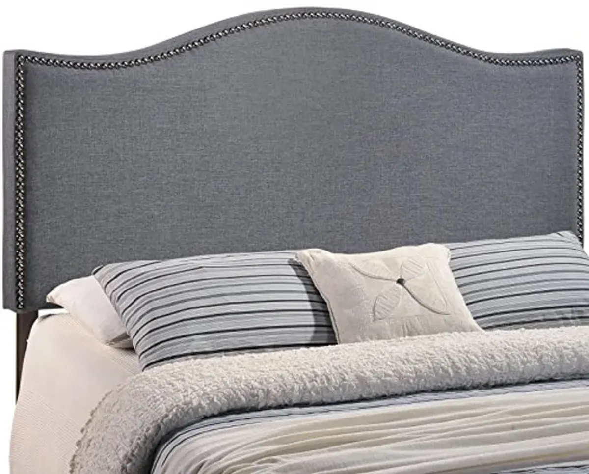 Modway Curl Linen Fabric Upholstered Queen Headboard with Nailhead Trim and Curved Shape in Smoke