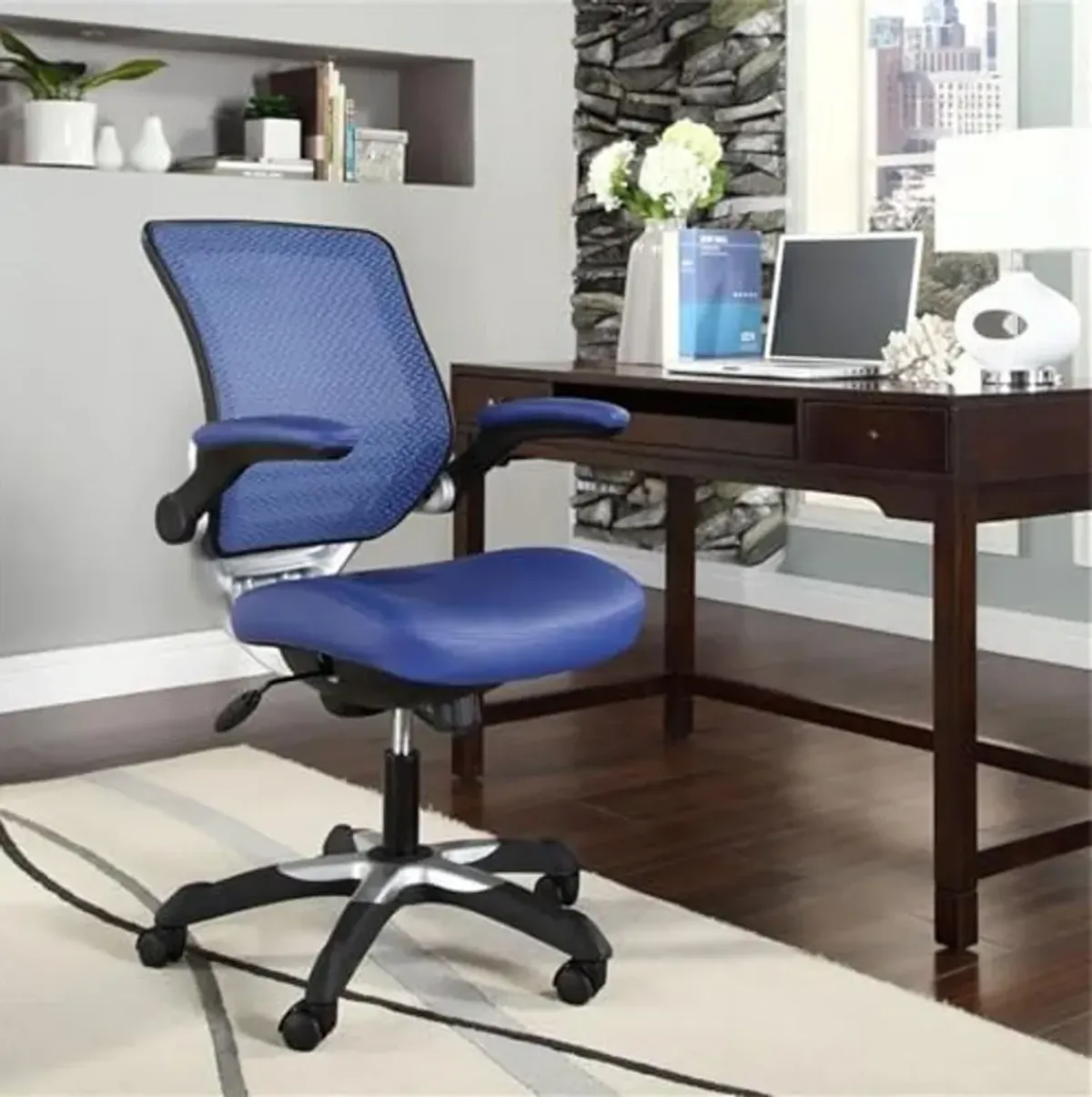 Modway Edge Modern Style Leatherette Office Chair in Blue Finish