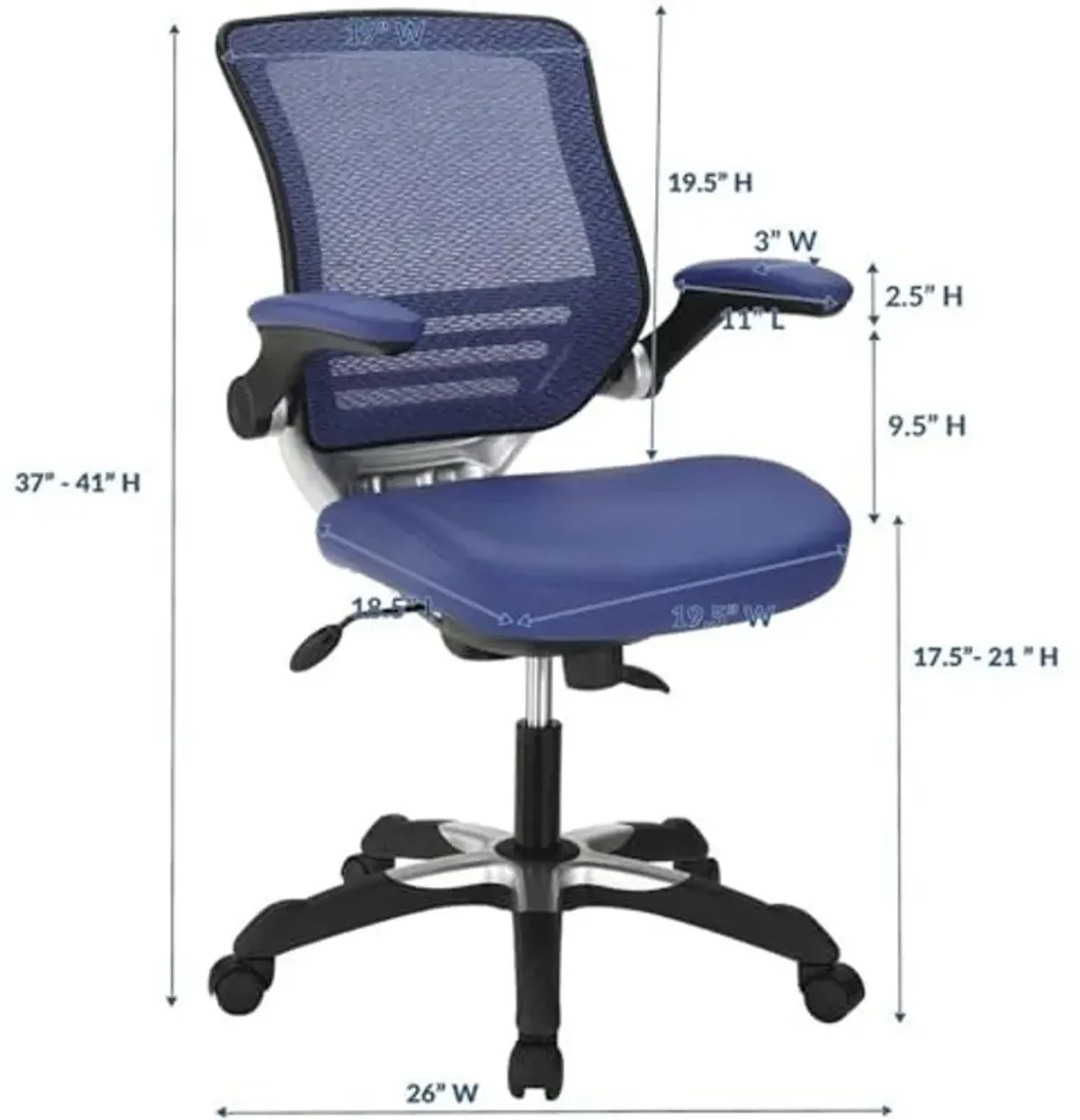 Modway Edge Modern Style Leatherette Office Chair in Blue Finish