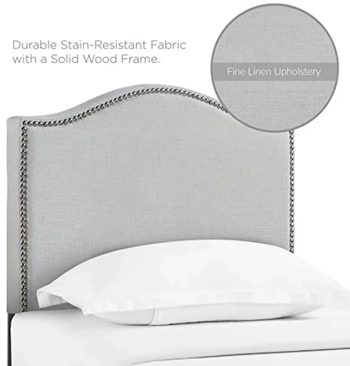 Modway Curl Linen Fabric Upholstered Twin Headboard with Nailhead Trim and Curved Shape, Sky Gray