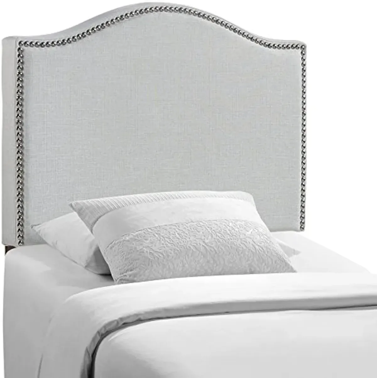 Modway Curl Linen Fabric Upholstered Twin Headboard with Nailhead Trim and Curved Shape, Sky Gray