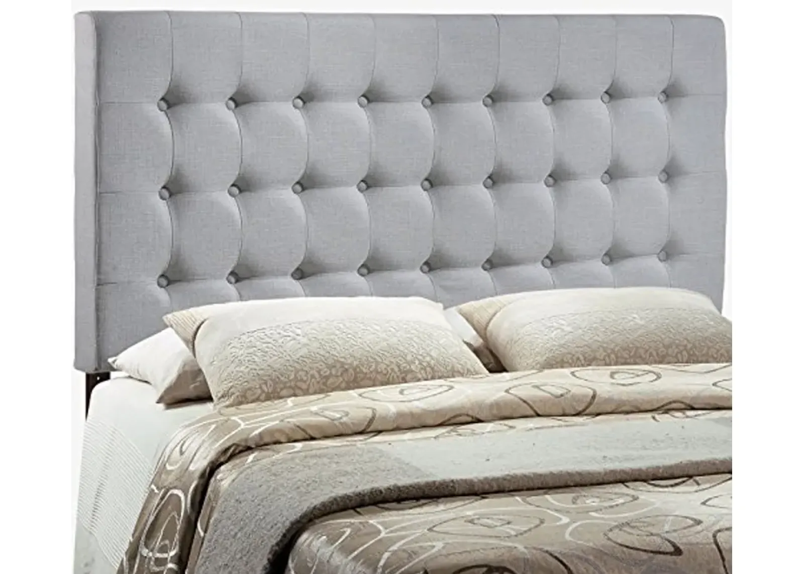 Modway Tinble Tufted Button Linen Fabric Upholstered Queen Headboard in Gray