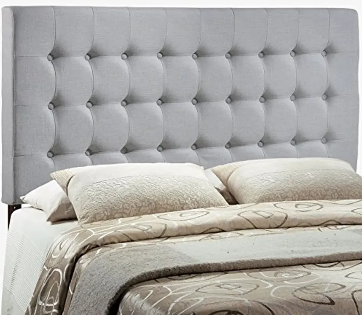 Modway Tinble Tufted Button Linen Fabric Upholstered Queen Headboard in Gray