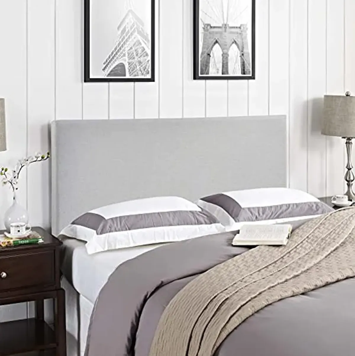 Modway Region Linen Fabric Upholstered Full Headboard in Gray