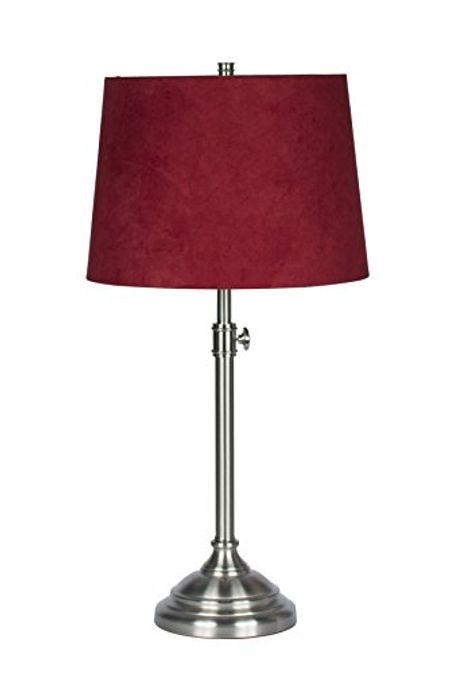 Urbanest Windsor Adjustable Table Lamp, Brushed Nickel Finish Lamp Base with Red Suede Lampshade