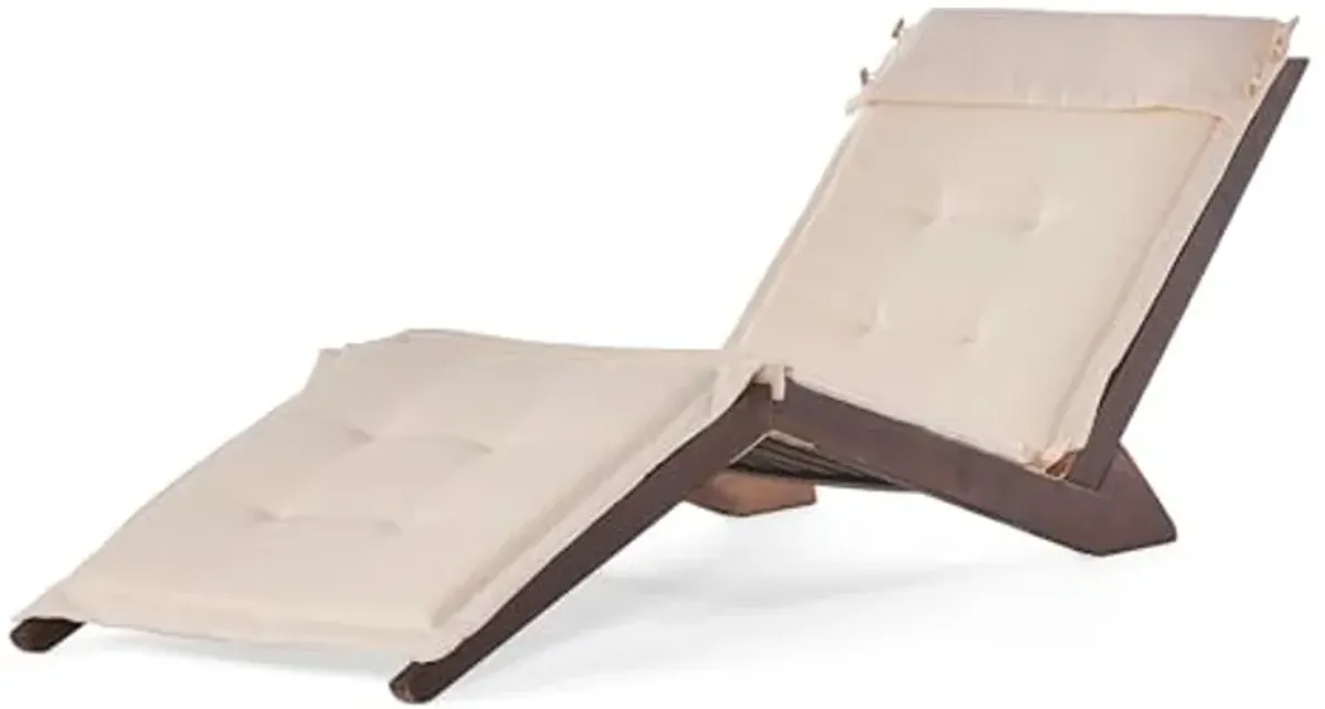 Christopher Knight Home Sonora Wood Folding Lounger, Mahogany W/ Cream Cushion