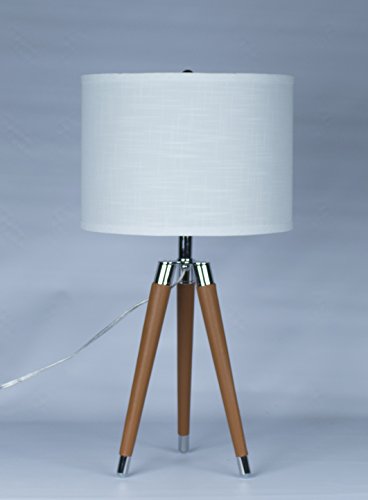 Urbanest Camel Mid Century Modern Tripod Leather & Chrome Table Lamp with 14-inch White Linen Drum Shade