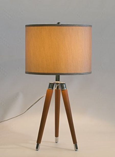 Urbanest Camel Mid Century Modern Tripod Leather & Chrome Table Lamp with 14-inch Champagne Drum Shade