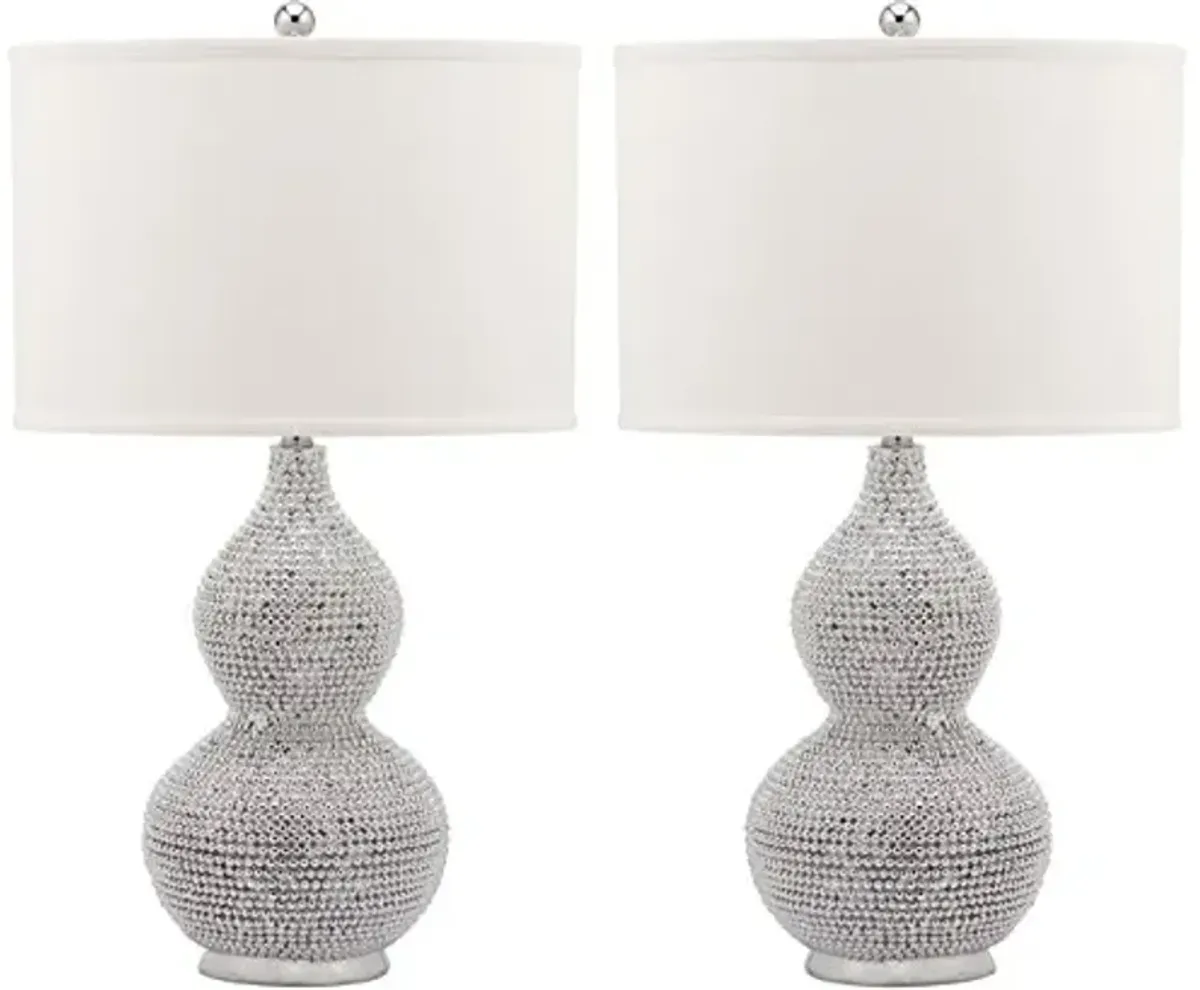 Safavieh Lighting Collection Nicole Bead Base Silver and White Table Lamp, Set of 2