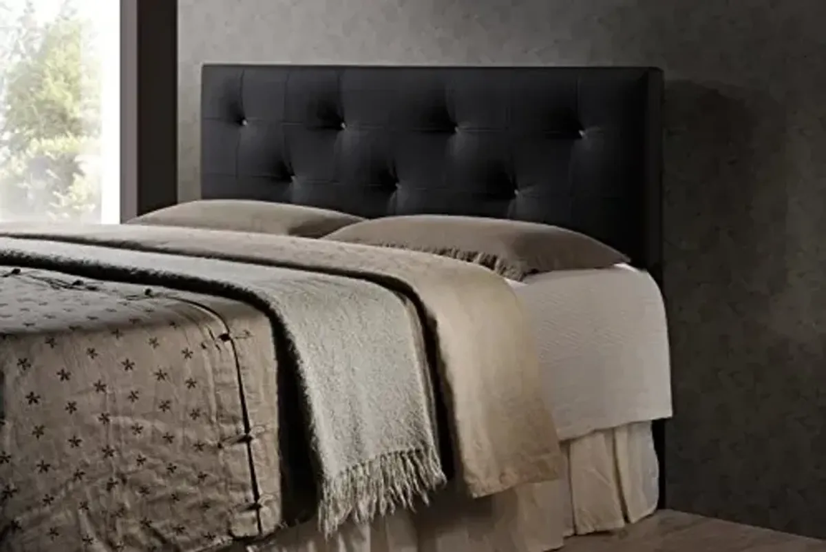 Baxton Studio Dalini Modern and Contemporary Queen Black Faux Leather Headboard with Faux Crystal Buttons