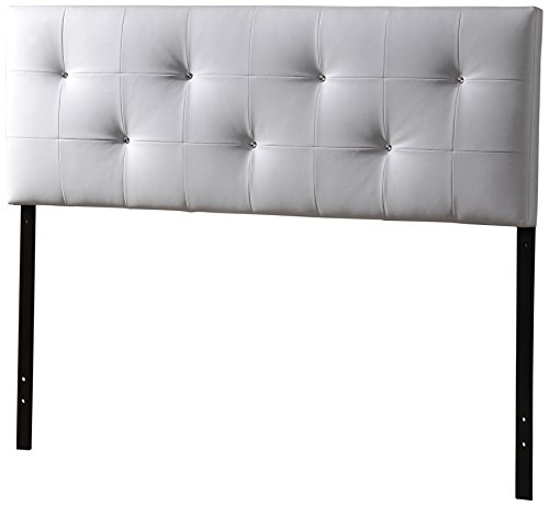 Baxton Studio Dalini Modern and Contemporary Queen White Faux Leather Headboard with Faux Crystal Buttons