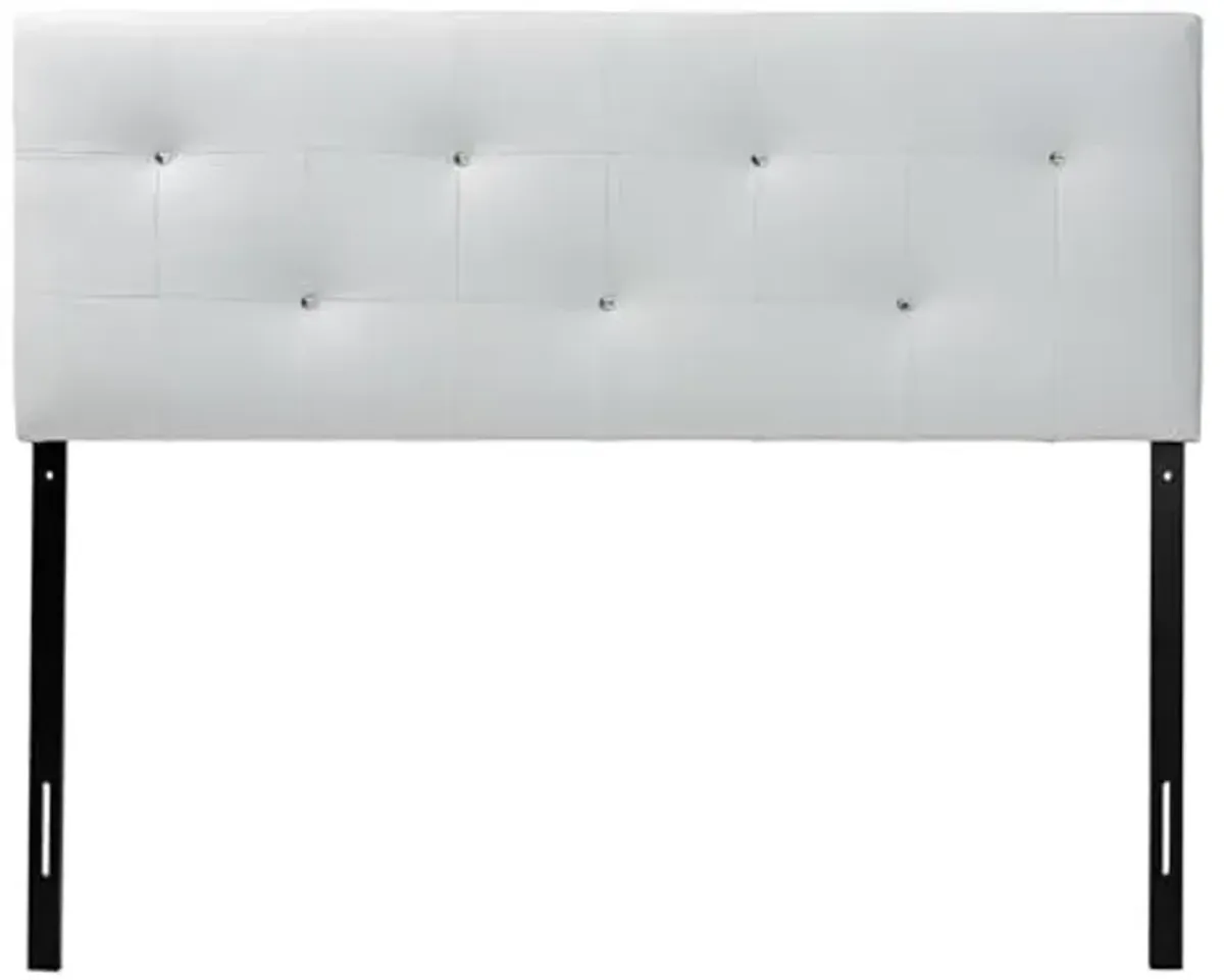 Baxton Studio Dalini Modern and Contemporary Queen White Faux Leather Headboard with Faux Crystal Buttons