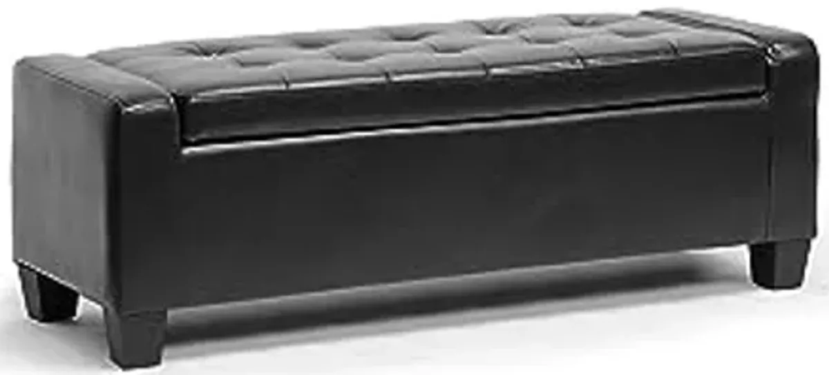 Baxton Studio Manchester Leather Storage Ottoman, Black (105-5398-HiT)