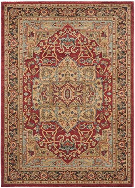 SAFAVIEH Mahal Collection 4' x 5'7" Natural / Navy MAH625B Traditional Oriental Non-Shedding Living Room Bedroom Accent Rug