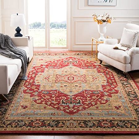 SAFAVIEH Mahal Collection 4' x 5'7" Natural / Navy MAH625B Traditional Oriental Non-Shedding Living Room Bedroom Accent Rug