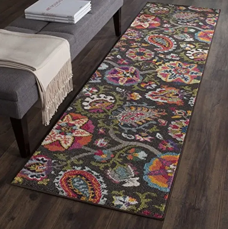 SAFAVIEH Monaco Collection Runner Rug - 2'2" x 8', Brown & Multi, Boho Floral Design, Non-Shedding & Easy Care, Ideal for High Traffic Areas in Living Room, Bedroom (MNC229B)