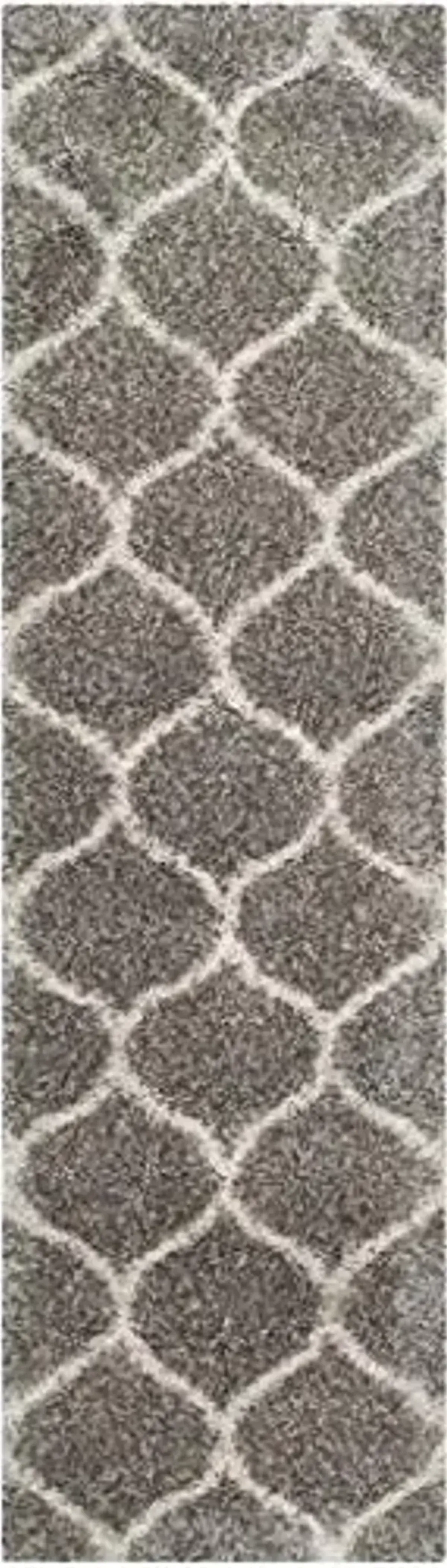 SAFAVIEH Hudson Shag Collection Runner Rug - 2'3" x 8', Grey & Ivory, Moroccan Trellis Design, Non-Shedding & Easy Care, 2-inch Thick Ideal for High Traffic Areas in Living Room, Bedroom (SGH280B)