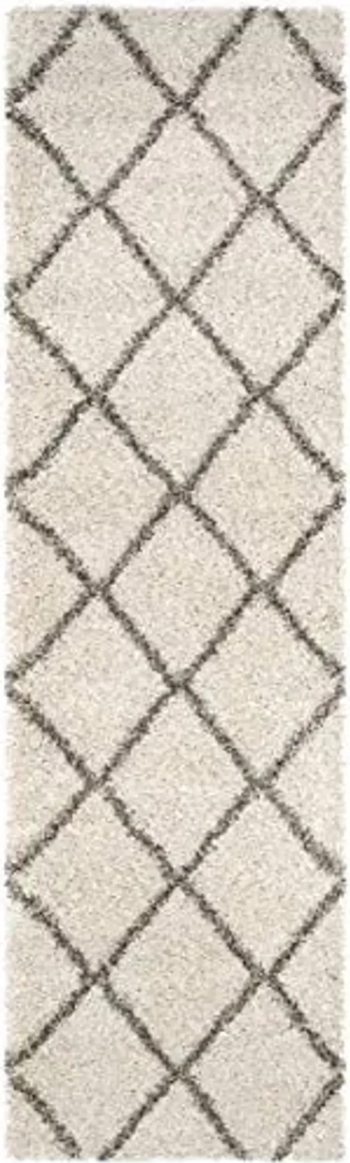 SAFAVIEH Hudson Shag Collection Runner Rug - 2'3" x 8', Ivory & Grey, Modern Trellis Design, Non-Shedding & Easy Care, 2-inch Thick Ideal for High Traffic Areas in Living Room, Bedroom (SGH281A)