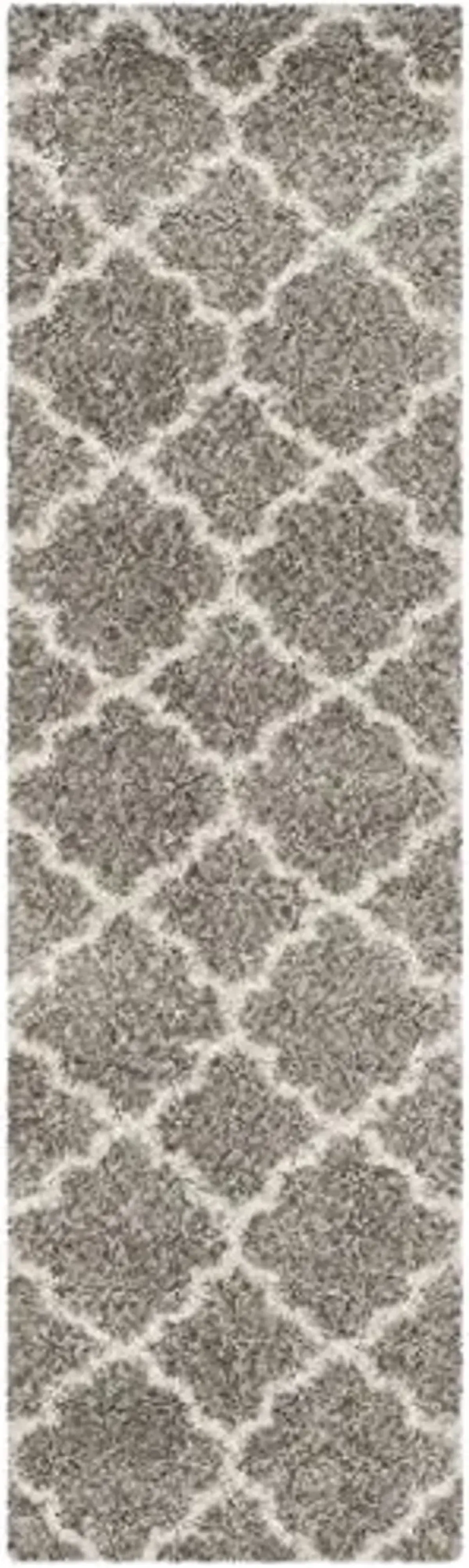 SAFAVIEH Hudson Shag Collection Runner Rug - 2'3" x 8', Grey & Ivory, Moroccan Trellis Design, Non-Shedding & Easy Care, 2-inch Thick Ideal for High Traffic Areas in Living Room, Bedroom (SGH282B)