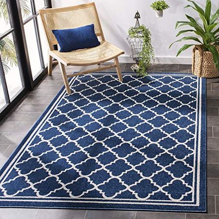 SAFAVIEH Amherst Collection 3' x 5' Navy / Beige AMT422P Moroccan Trellis Non-Shedding Living Room Bedroom Accent Rug