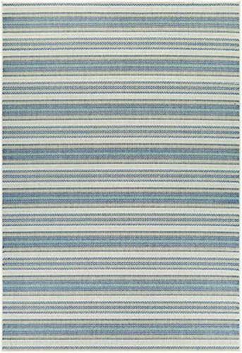 Couristan Monaco Outdoor Area Rug - Marbella 7'6" x 10'9" in Ivory, Sand, and Azure Blue, Durable, Hose Washable, Flatwoven Floor Covering for Patio, Mudroom Or Kitchen Decor