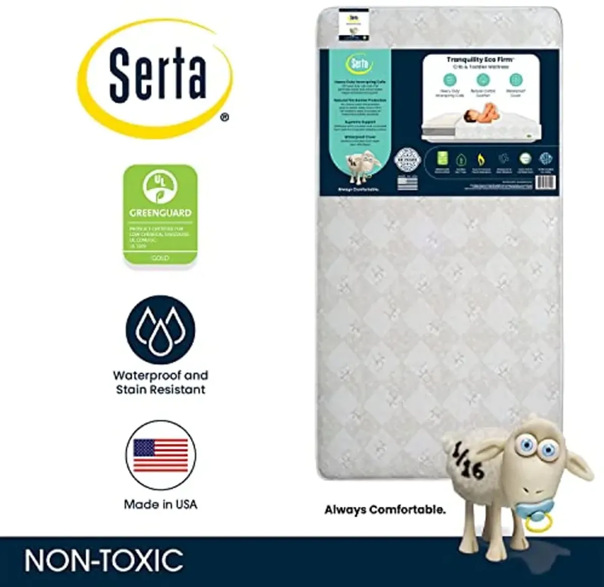 Serta Tranquility Eco Firm 2-Stage 6" Premium Baby Crib Mattress & Toddler Mattress - Waterproof - GREENGUARD Gold Certified - 50 Year Warranty - Made in USA