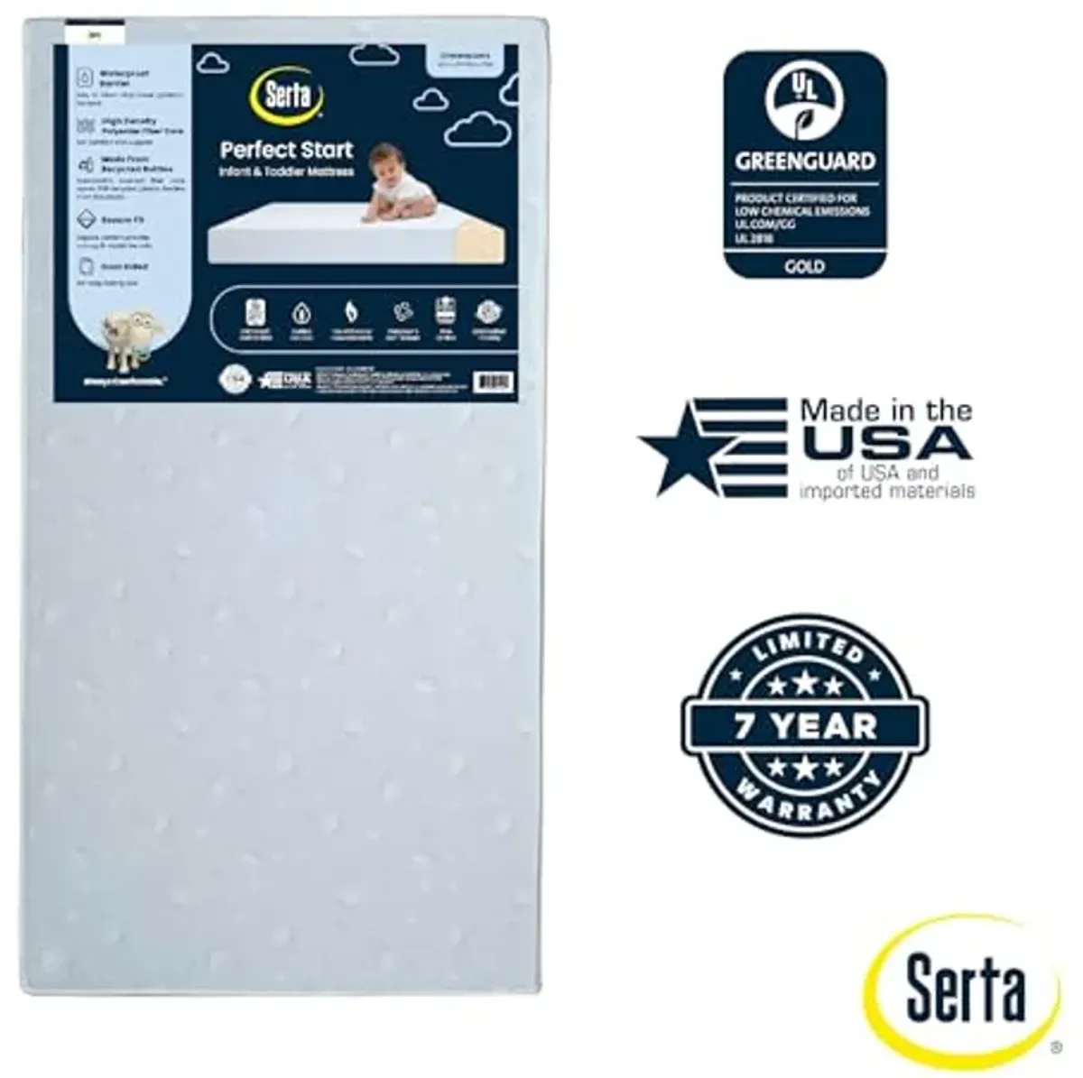 Serta Perfect Start Dual Sided Baby Crib Mattress & Toddler Mattress - Waterproof - 6" Premium Sustainably Sourced Fiber Core - GREENGUARD Gold Certified – 7 Year Warranty - Made in USA