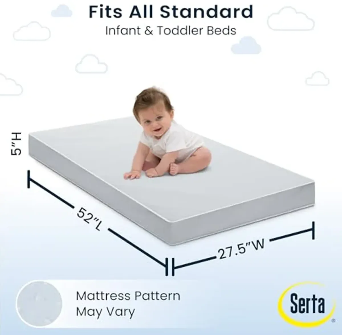 Serta Perfect Start Dual Sided Baby Crib Mattress & Toddler Mattress - Waterproof - 6" Premium Sustainably Sourced Fiber Core - GREENGUARD Gold Certified – 7 Year Warranty - Made in USA