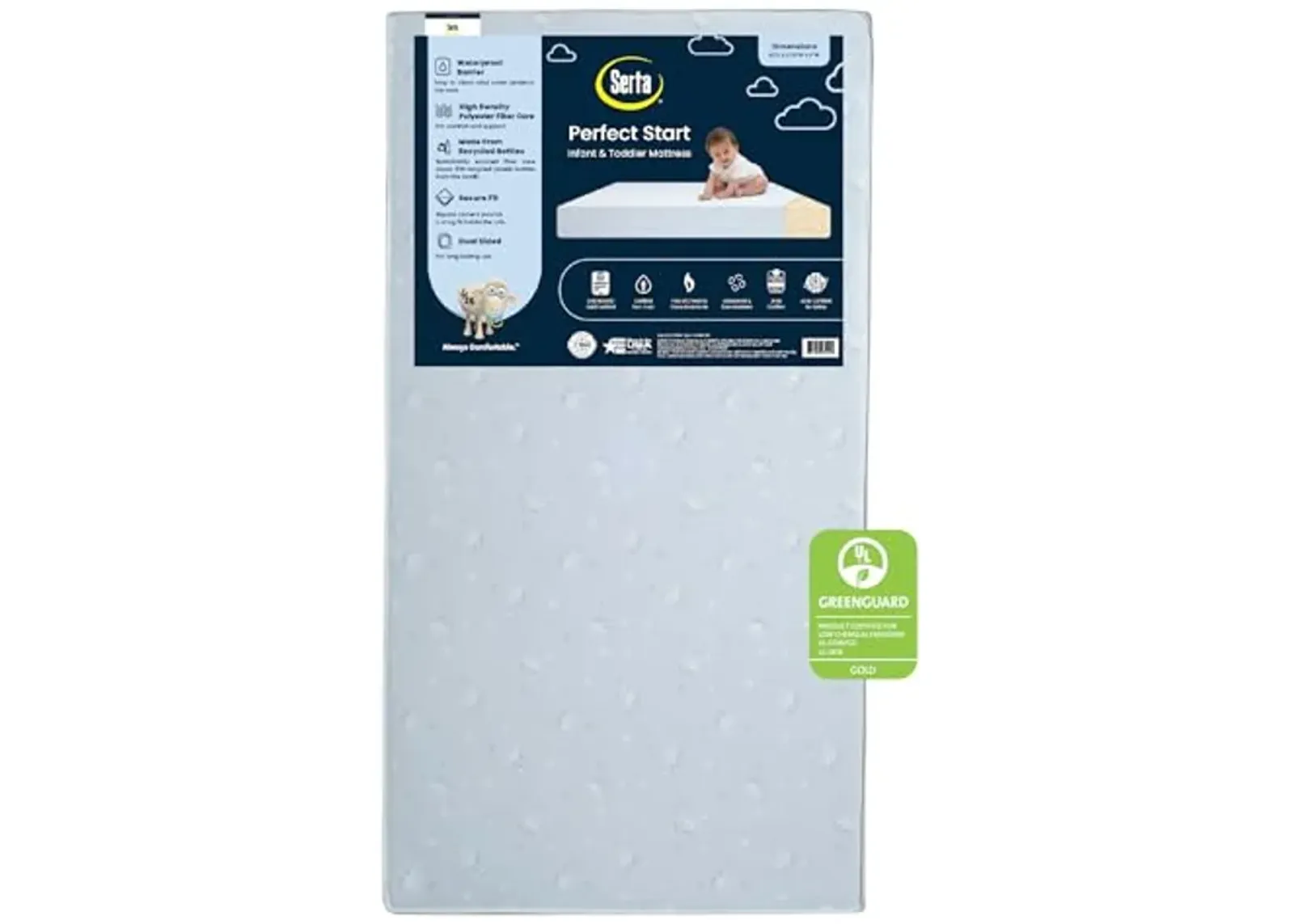 Serta Perfect Start Dual Sided Baby Crib Mattress & Toddler Mattress - Waterproof - 6" Premium Sustainably Sourced Fiber Core - GREENGUARD Gold Certified – 7 Year Warranty - Made in USA